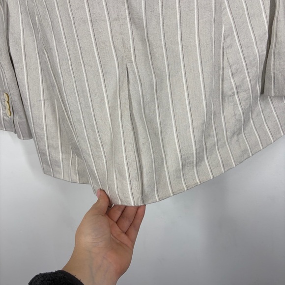 Theory Blazer Double Breasted Tailor Jacket Striped Linen Size 8 - Picture 8 of 16